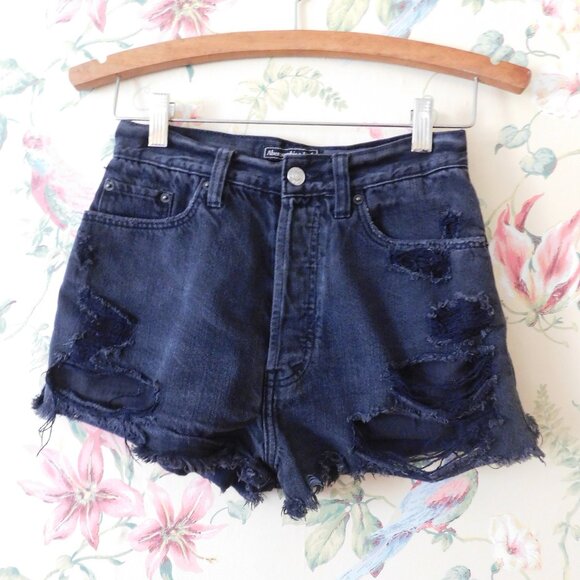 🦌 Abercrombie & Fitch Distressed Ripped Black Shorts - Picture 5 of 14